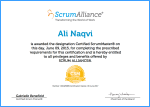 My Scrum Certification certificate